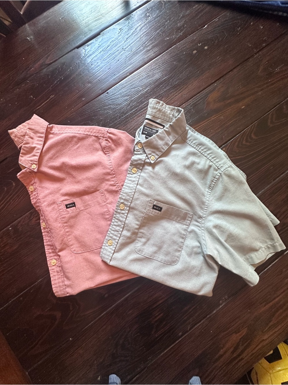 RVCA Men's Short-Sleeve Button-Down Shirts in Red and Light Grey